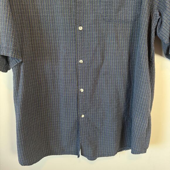 Vtg 90s Y2K Columbia 3XT Tall Blue Grid Cotton Short Sleeve Button Down Shirt - Picture 5 of 10